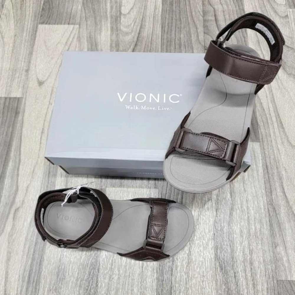 Vionic Canoe Leo Leather Strappy Sandals color brown womens 9 mens 7
